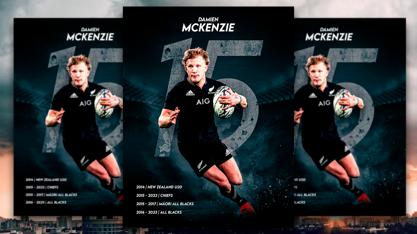 All Blacks Poster - Damien Mckenzie A3